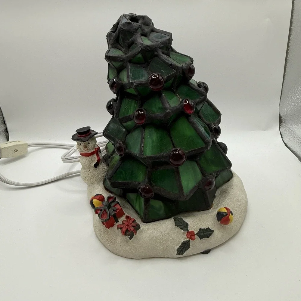 Catalina Light Tiffany Style Leaded Stained Glass Christmas Tree Lamp 8.5